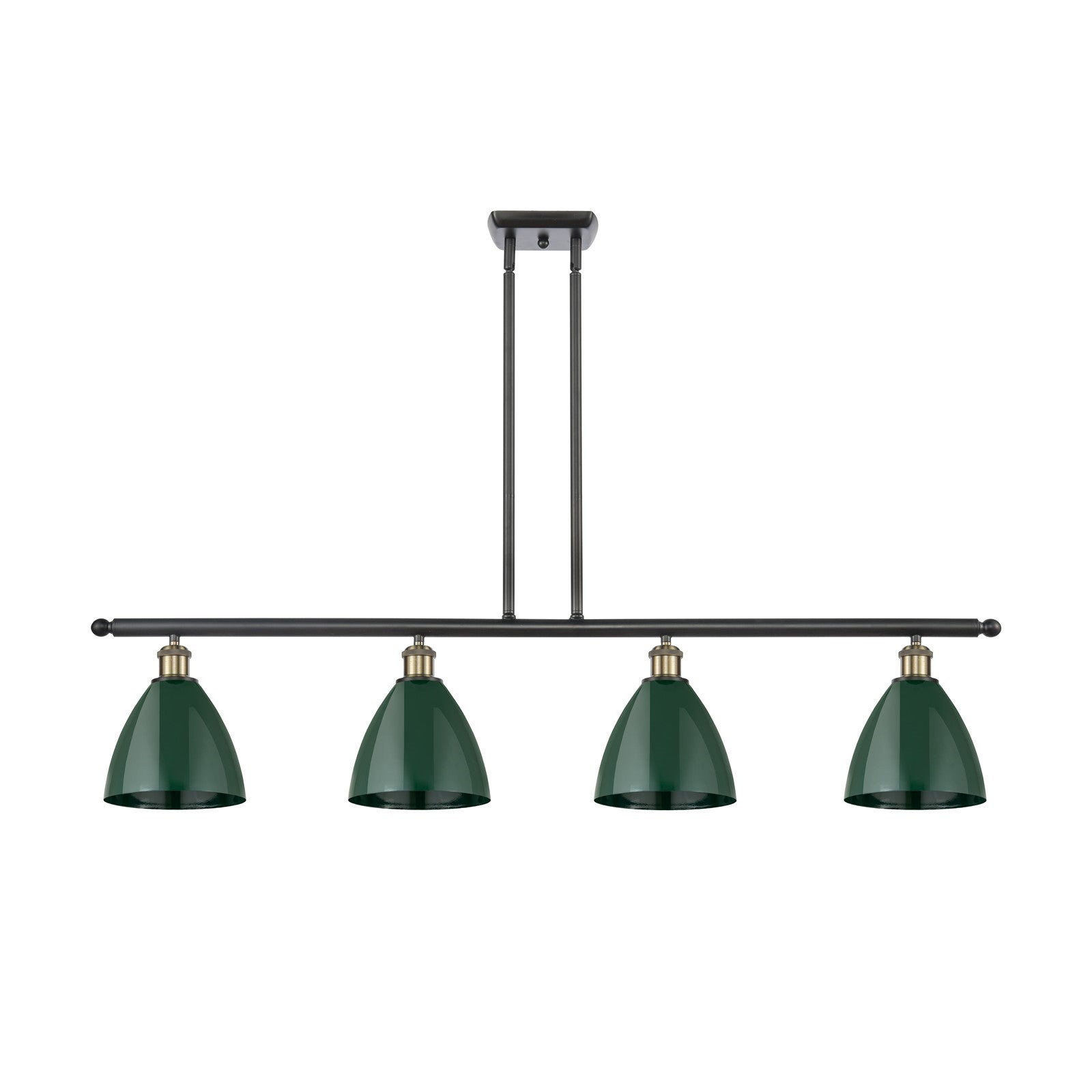Innovations Plymouth 48in 4-Light Island Light | Industrial Farmhouse Black Antique Brass and Matte Green Metal | Kitchen | Model 516-4I-BAB-MBD-75-GR