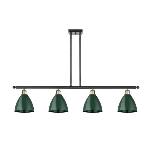 Innovations Plymouth 48in 4-Light Island Light | Industrial Farmhouse Black Antique Brass and Matte Green Metal | Kitchen | Model 516-4I-BAB-MBD-75-GR-LED