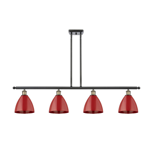 Innovations Plymouth 48in 4-Light Island Light | Industrial Farmhouse Black Antique Brass and Matte Red Metal | Kitchen | Model 516-4I-BAB-MBD-75-RD-LED