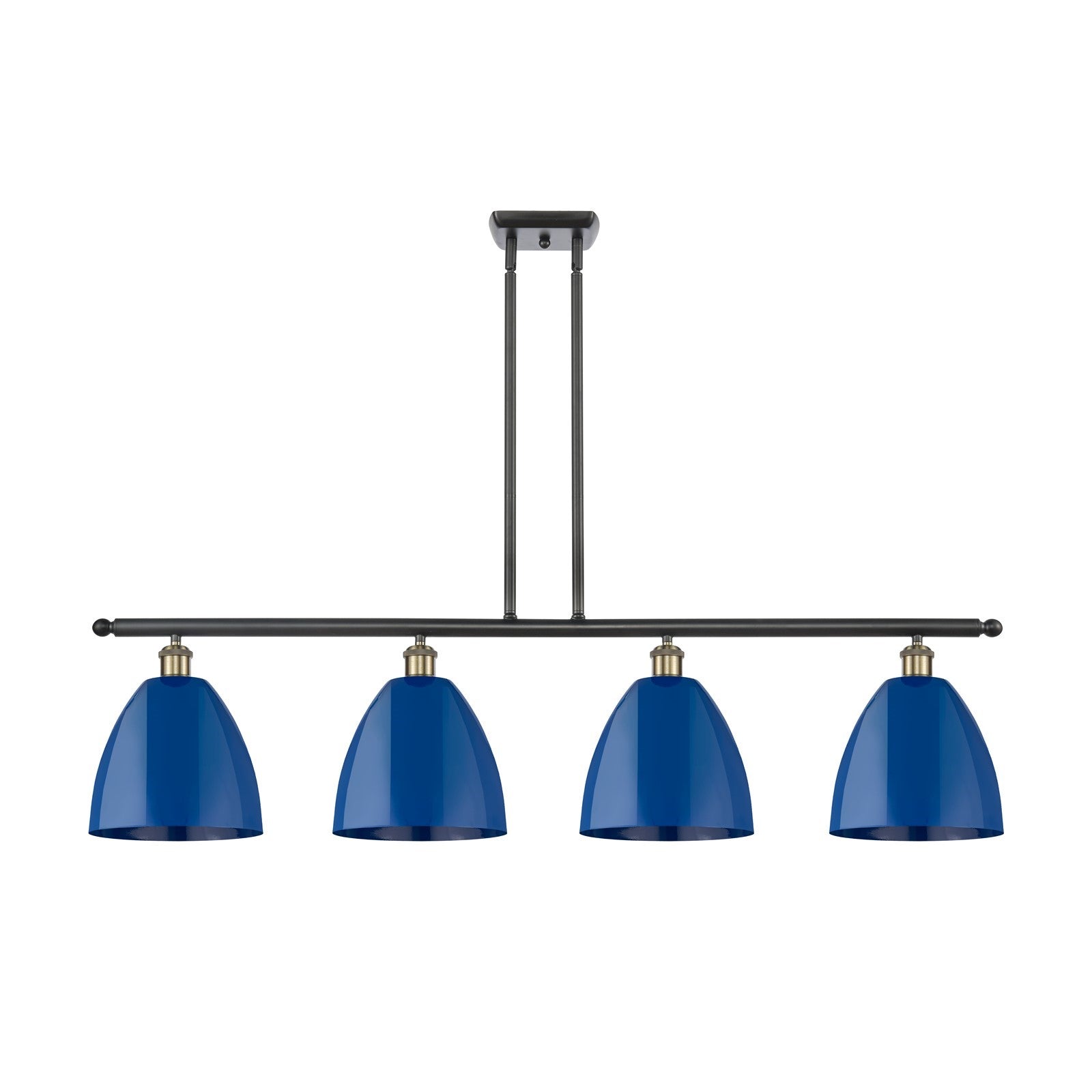 Innovations Plymouth 48in 4-Light Island Light | Industrial Black Antique Brass and Matte Blue Metal | Kitchen Island & | Model 516-4I-BAB-MBD-9-BL-LED