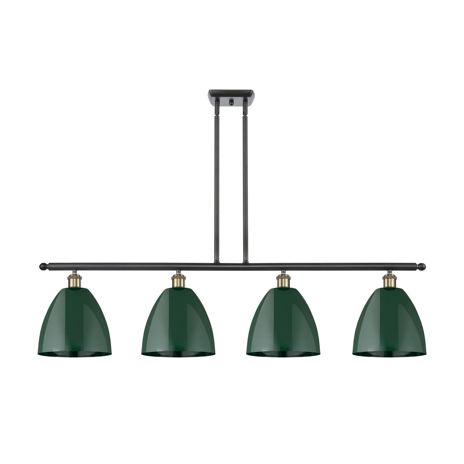 Innovations Plymouth 48in 4-Light Island Light | Industrial Farmhouse Black Antique Brass and Matte Green Metal | Kitchen | Model 516-4I-BAB-MBD-9-GR-LED