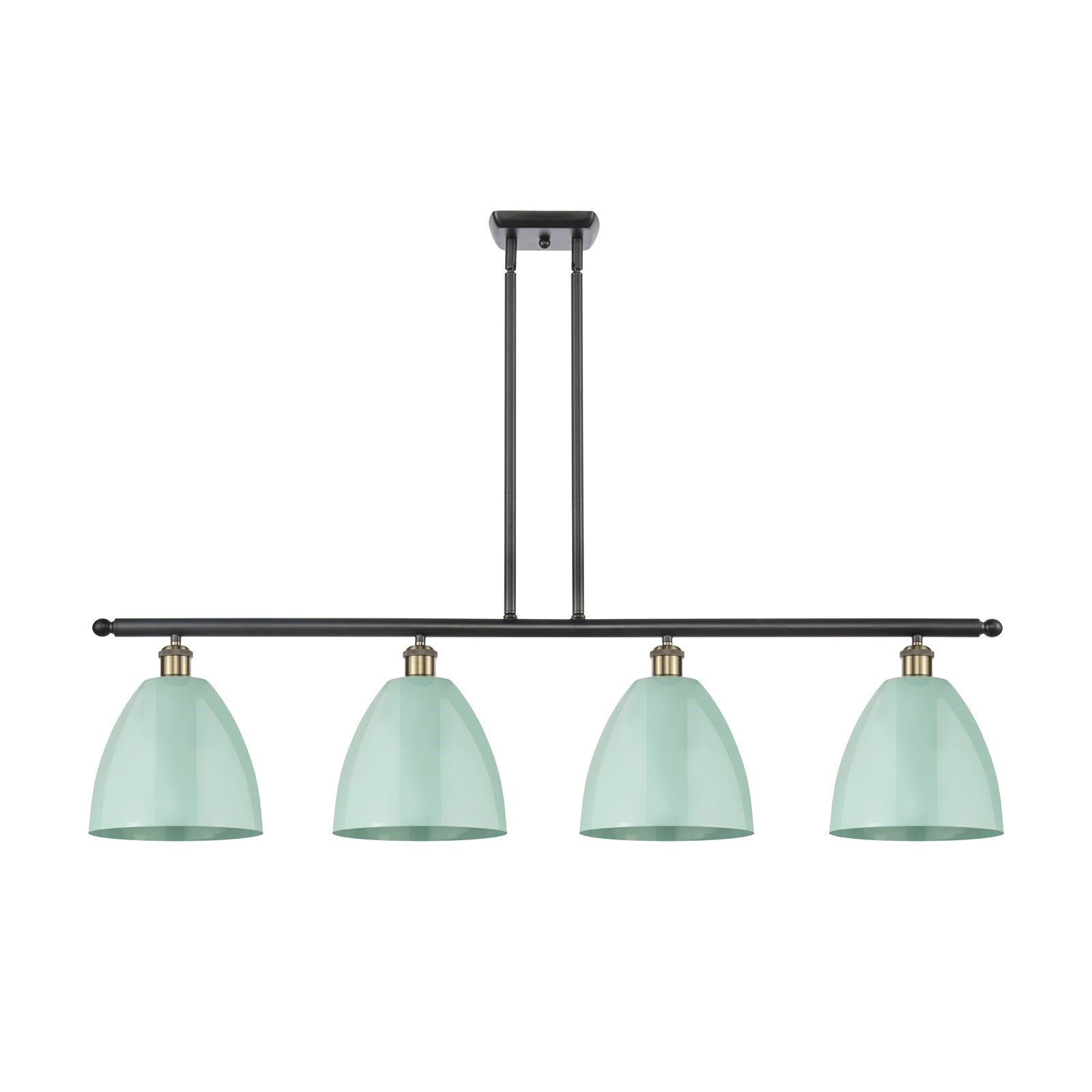 Innovations Plymouth 48in 4-Light Island Light | Industrial Black Antique Brass and Matte Seafoam Metal | Kitchen Island & | Model 516-4I-BAB-MBD-9-SF-LED