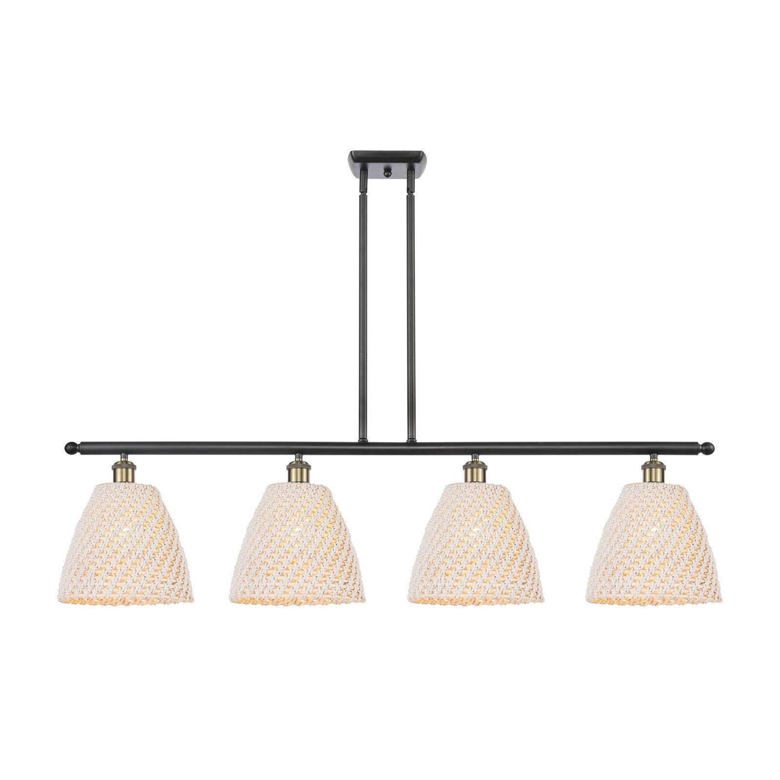 Innovations Bristol Natural 48in 4-Light Island Light | Farmhouse Black Antique Brass Steel and Natural Fiber Dome Shade | Model 516-4I-BAB-NBD-9-NAT