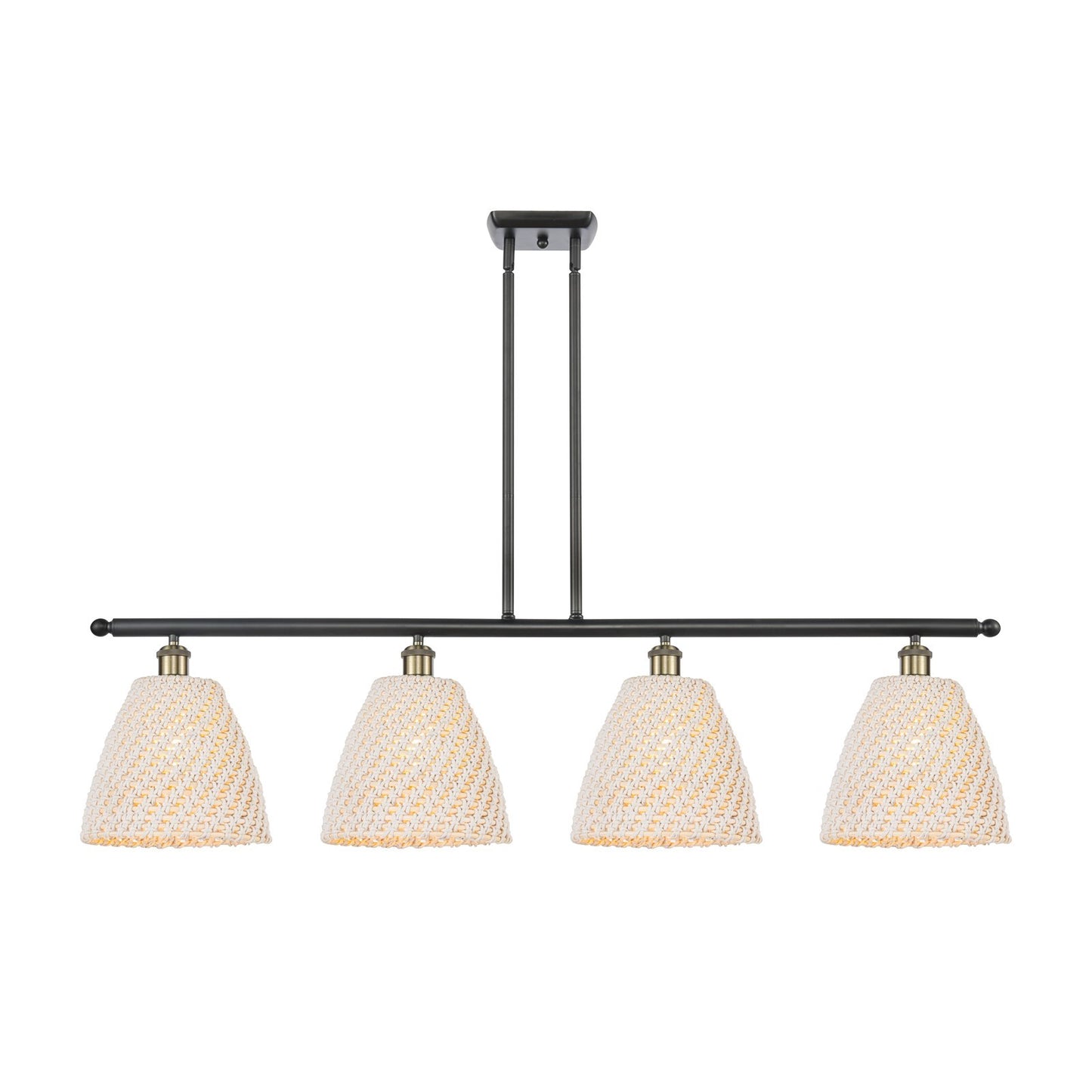 Innovations Bristol Natural 48in 4-Light Island Light | Farmhouse Black Antique Brass Steel and Natural Fiber Dome Shade | Model 516-4I-BAB-NBD-9-NAT