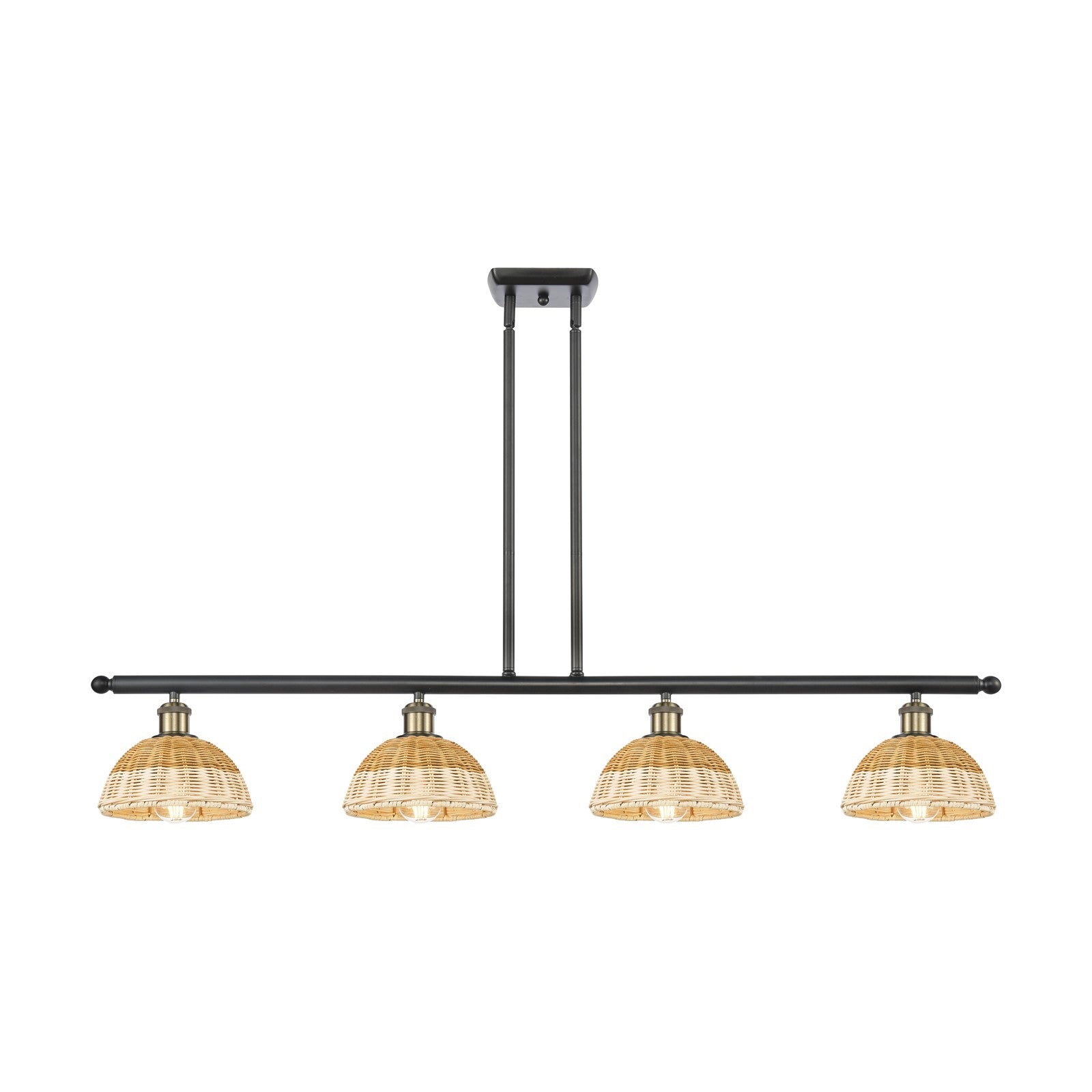 Innovations Bristol Natural II 48in 4-Light Island Light | Industrial Black Antique Brass and Natural Fiber Dome Shade | Model 516-4I-BAB-NBD2-75-NAT