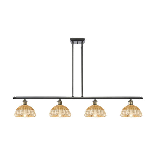 Innovations Bristol Natural II 48in 4-Light Island Light | Industrial Black Antique Brass and Natural Fiber Dome Shade | Model 516-4I-BAB-NBD2-75-NAT