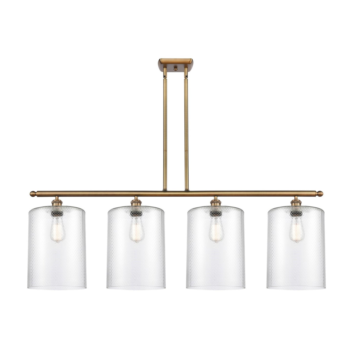 Innovations Cobbleskill 48in 4-Light Island Light | Industrial Brushed Brass Steel and Clear Glass | Kitchen Island & Dining Room | Model 516-4I-BB-G112-L