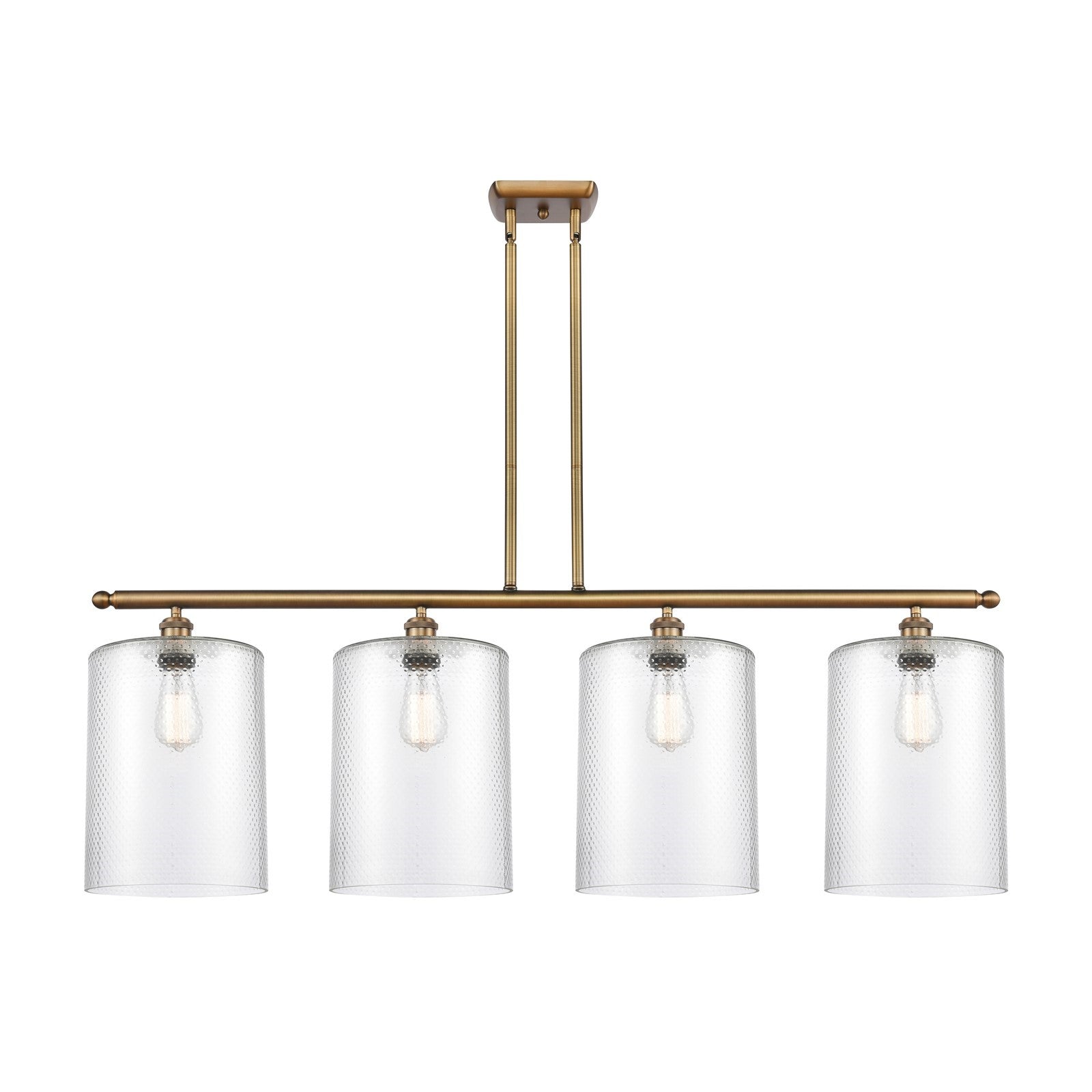Innovations Cobbleskill 48in 4-Light Island Light | Industrial Brushed Brass Steel and Clear Glass | Kitchen Island & Dining Room | Model 516-4I-BB-G112-L