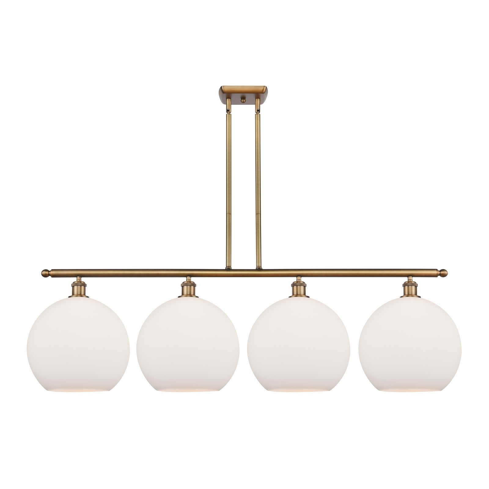 Innovations Athens 50in 4-Light Island Light | Industrial Brushed Brass and Matte White Glass | Kitchen Island & Dining Room | Model 516-4I-BB-G121-12