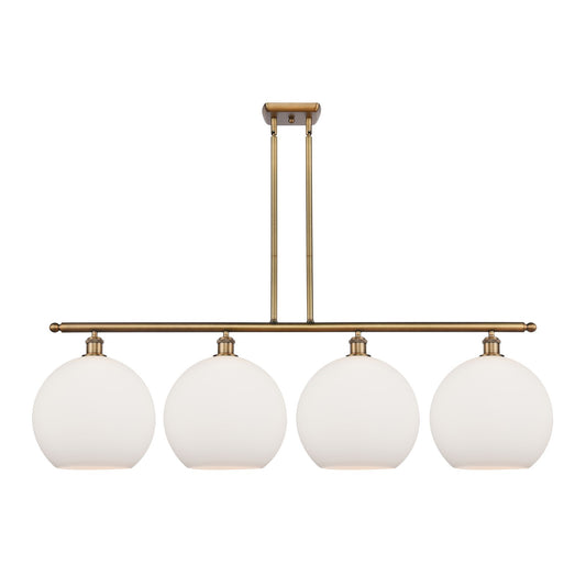 Innovations Athens 50in 4-Light Island Light | Industrial Brushed Brass and Matte White Glass | Kitchen Island & Dining Room | Model 516-4I-BB-G121-12
