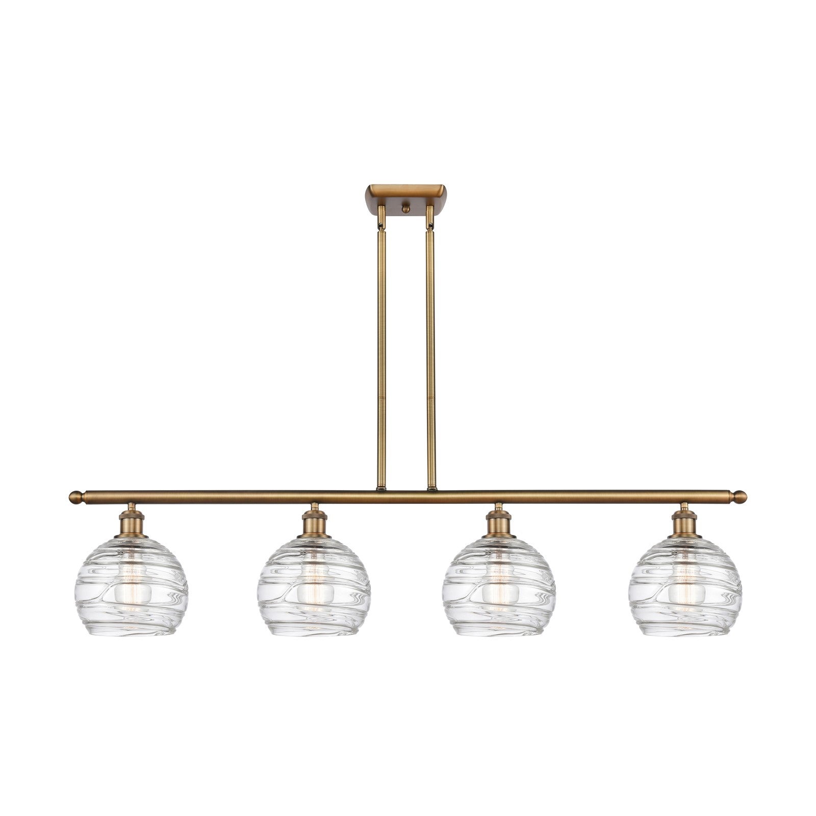 Innovations Athens Deco Swirl 48in 4-Light Island Light | Industrial Brushed Brass Steel and Clear Deco Swirl Glass | Kitchen | Model 516-4I-BB-G1213-8CL
