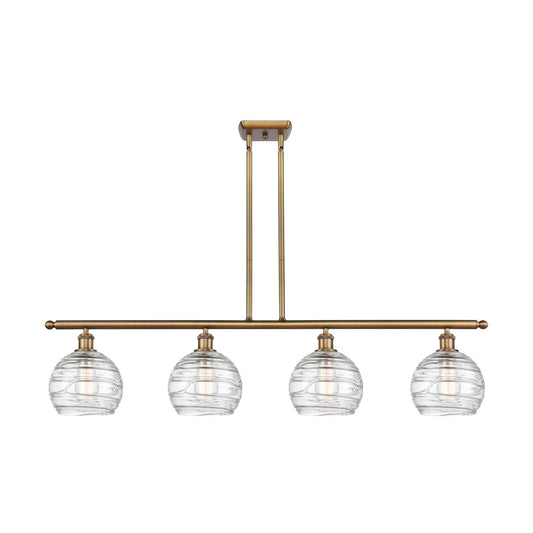Innovations Athens Deco Swirl 48in 4-Light Island Light | Industrial Brushed Brass Steel and Clear Deco Swirl Glass | Kitchen | Model 516-4I-BB-G1213-8CL