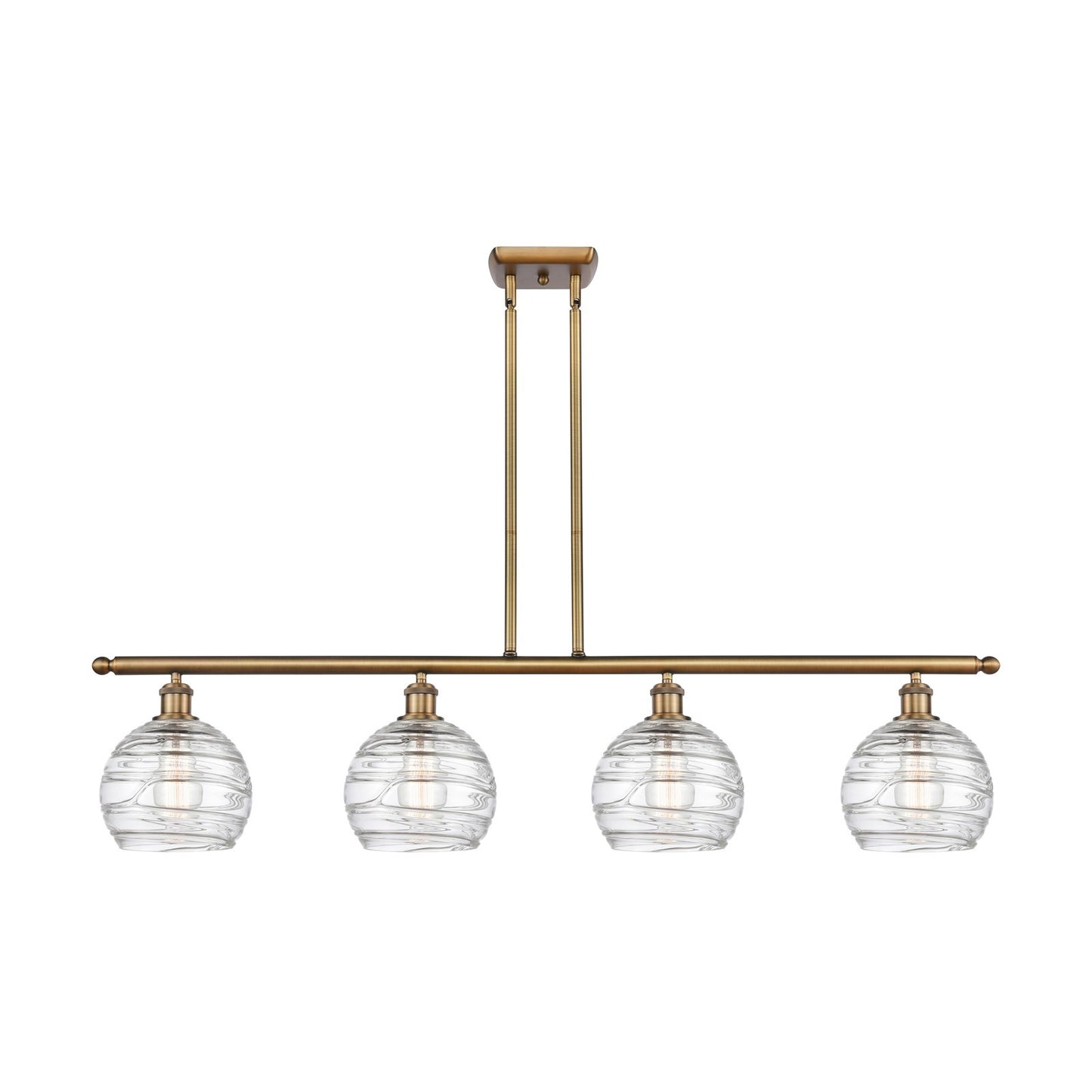 Innovations Athens Deco Swirl 48in 4-Light Island Light | Industrial Brushed Brass Steel and Clear Deco Swirl Glass | Kitchen | Model 516-4I-BB-G1213-8CL