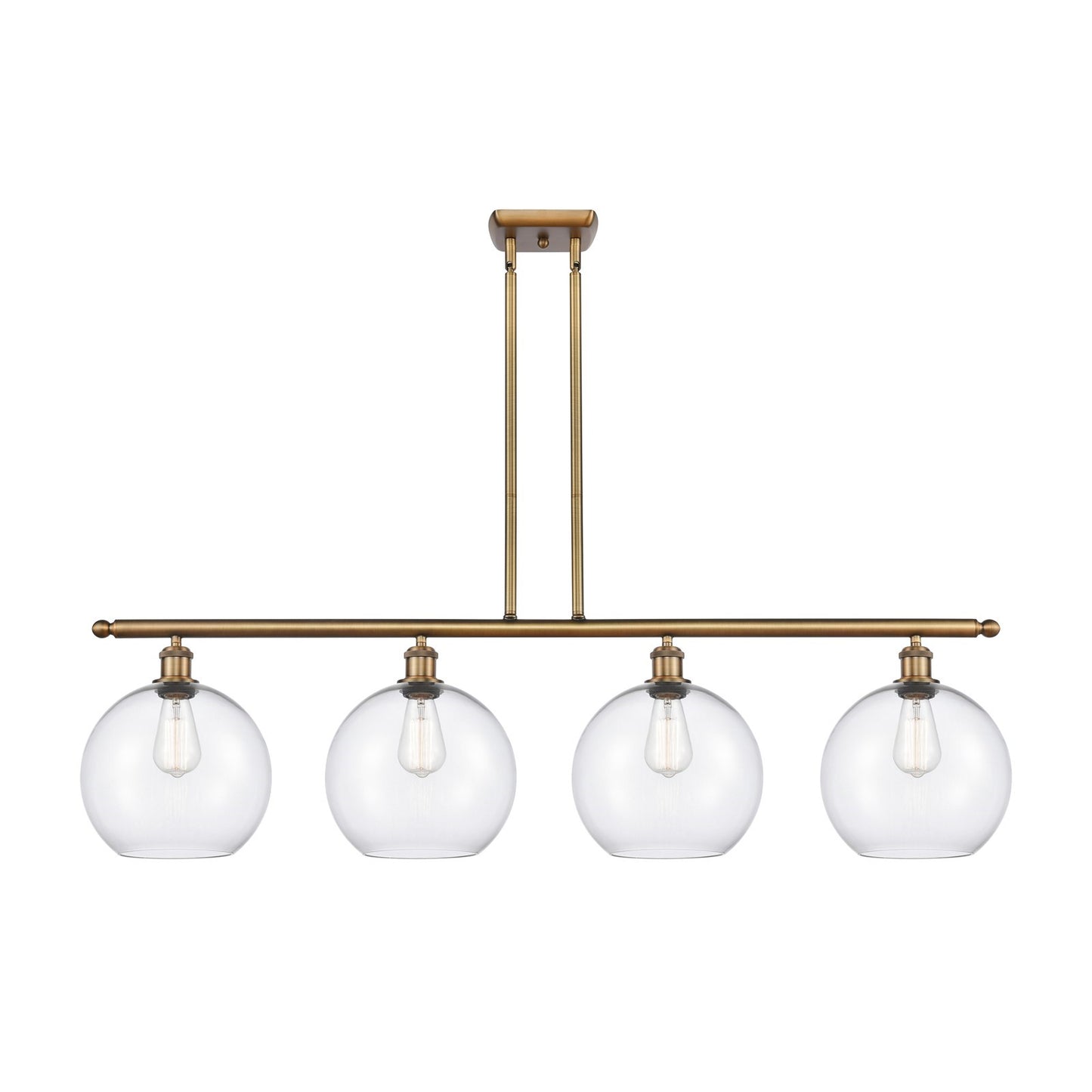 Innovations Athens 48in 4-Light Island Light | Industrial Brushed Brass Steel and Clear Glass | Kitchen Island & Dining Room | Model 516-4I-BB-G122-10