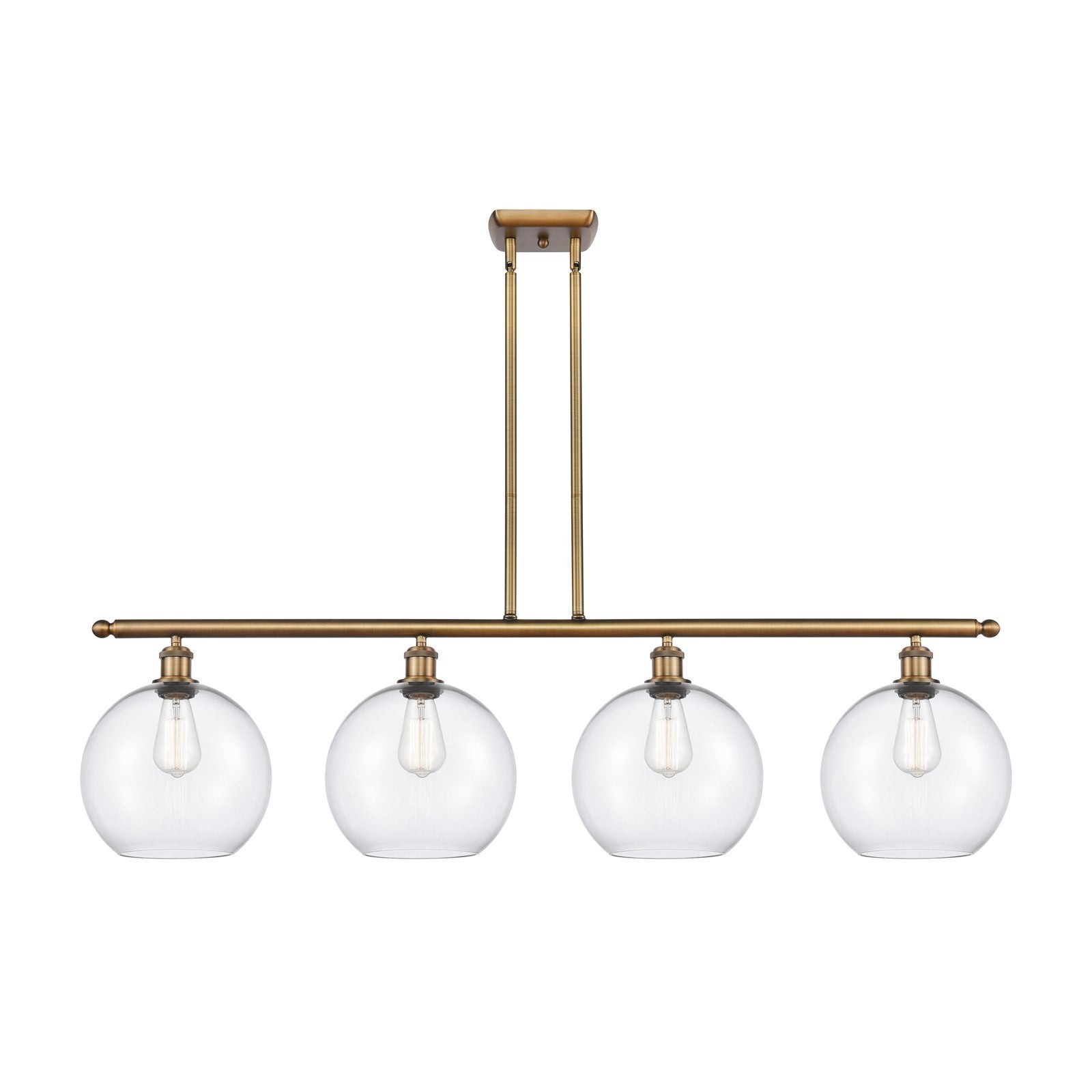 Innovations Athens 48in 4-Light Island Light | Industrial Brushed Brass Steel and Clear Glass | Kitchen Island & Dining Room | Model 516-4I-BB-G122-10