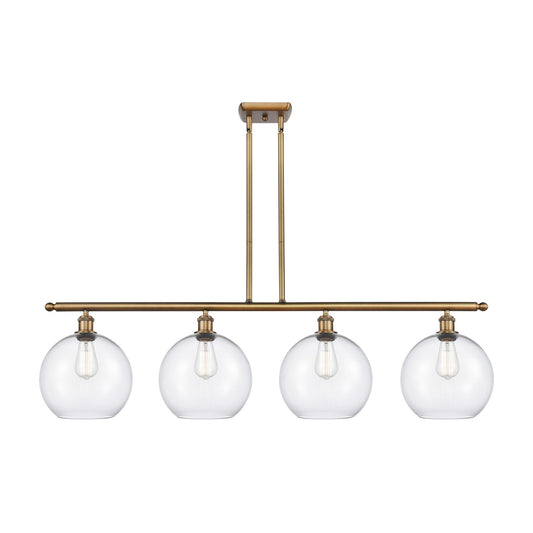Innovations Athens 48in 4-Light Island Light | Industrial Brushed Brass Steel and Clear Glass | Kitchen Island & Dining Room | Model 516-4I-BB-G122-10