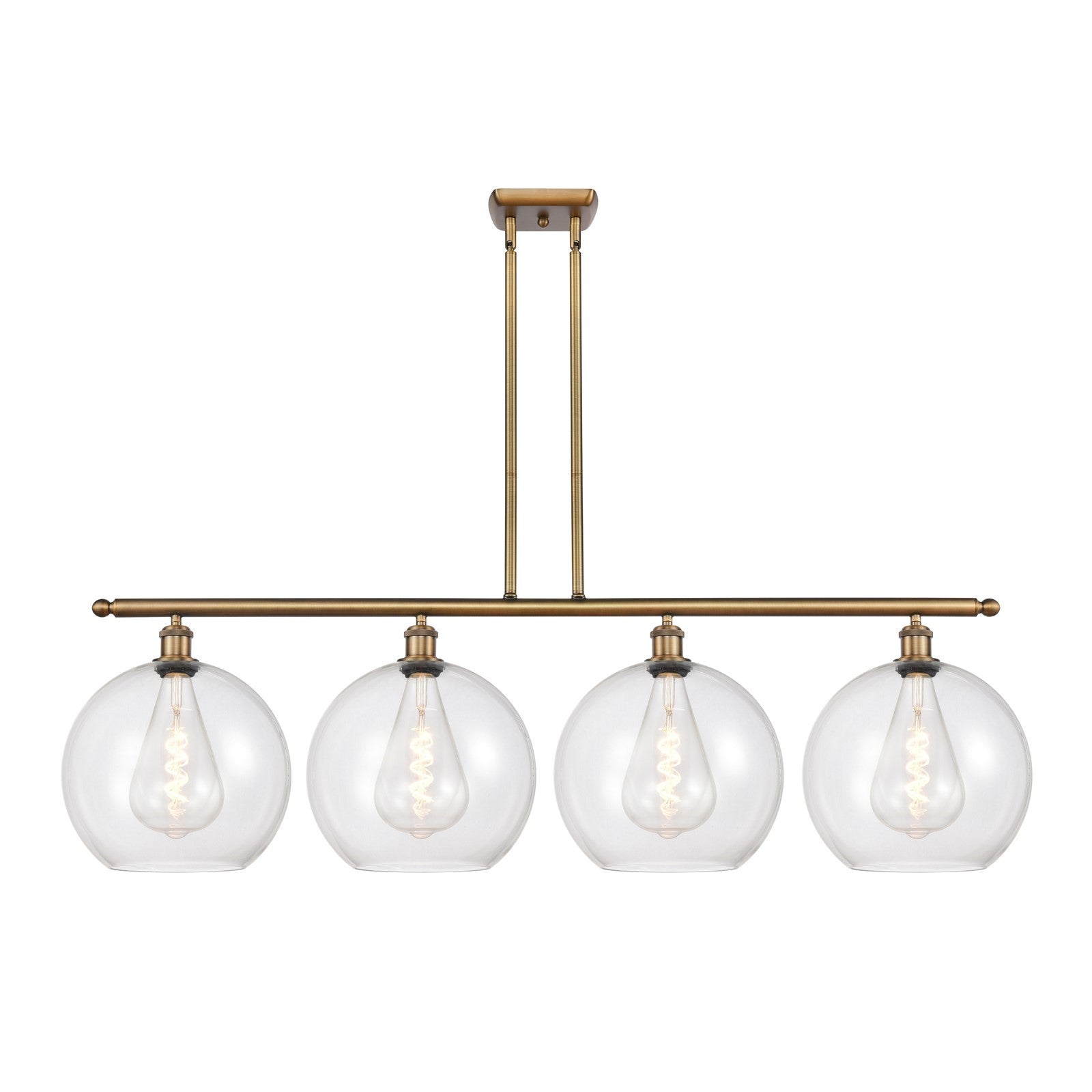 Innovations Athens 50in 4-Light Island Light | Industrial Brushed Brass Steel and Clear Glass | Kitchen Island & Dining Room | Model 516-4I-BB-G122-12
