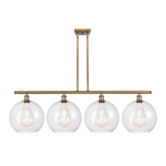 Innovations Athens 50in 4-Light Island Light | Industrial Brushed Brass Steel and Clear Glass | Kitchen Island & Dining Room | Model 516-4I-BB-G122-12