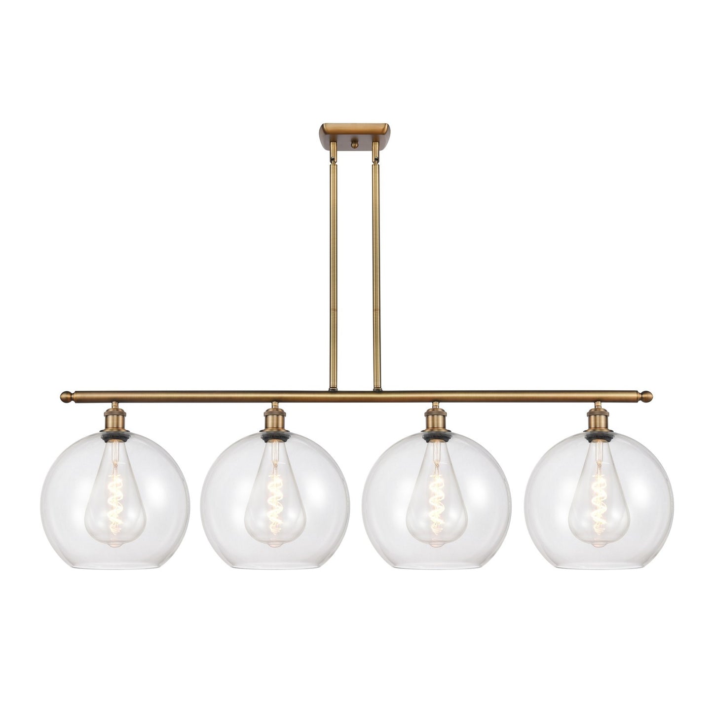 Innovations Athens 50in 4-Light Island Light | Industrial Brushed Brass Steel and Clear Glass | Kitchen Island & Dining Room | Model 516-4I-BB-G122-12