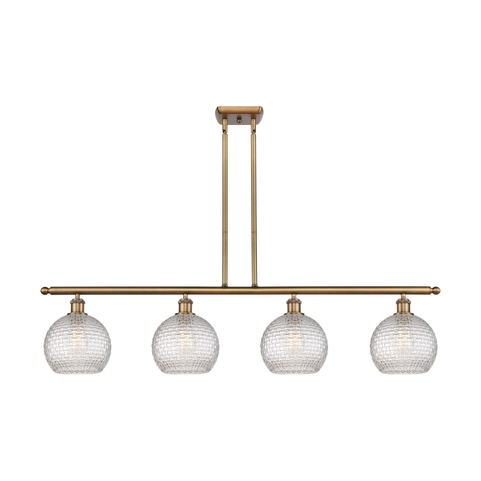 Innovations Athens 48in 4-Light Island Light | Modern Farmhouse Brushed Brass and Clear Basket Weave Glass | Kitchen Island & | Model 516-4I-BB-G122C-8CL