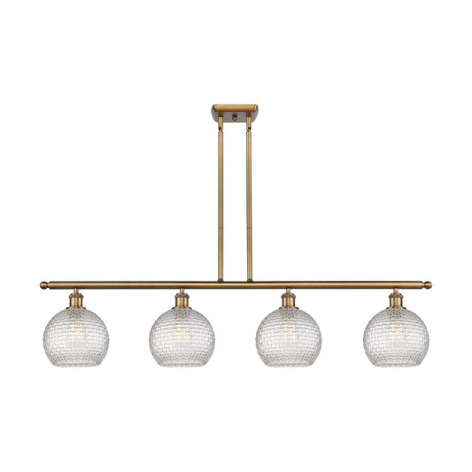 Innovations Athens 48in 4-Light Island Light | Modern Farmhouse Brushed Brass and Clear Basket Weave Glass | Kitchen Island & | Model 516-4I-BB-G122C-8CL