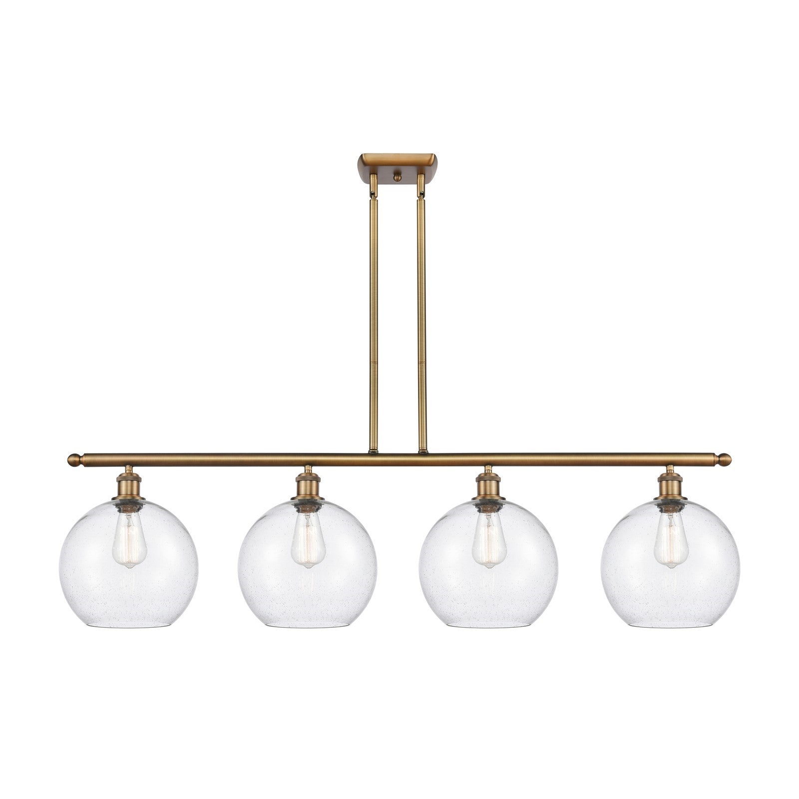 Innovations Athens 48in 4-Light Island Light | Industrial Brushed Brass Steel and Seedy Glass | Kitchen Island & Dining Room | Model 516-4I-BB-G124-10
