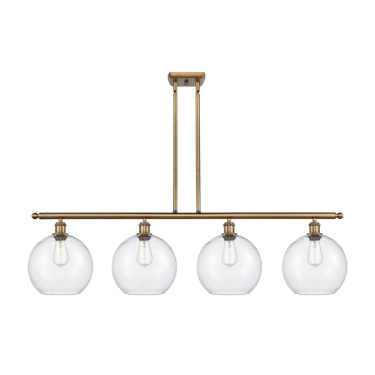 Innovations Athens 48in 4-Light Island Light | Industrial Brushed Brass Steel and Seedy Glass | Kitchen Island & Dining Room | Model 516-4I-BB-G124-10