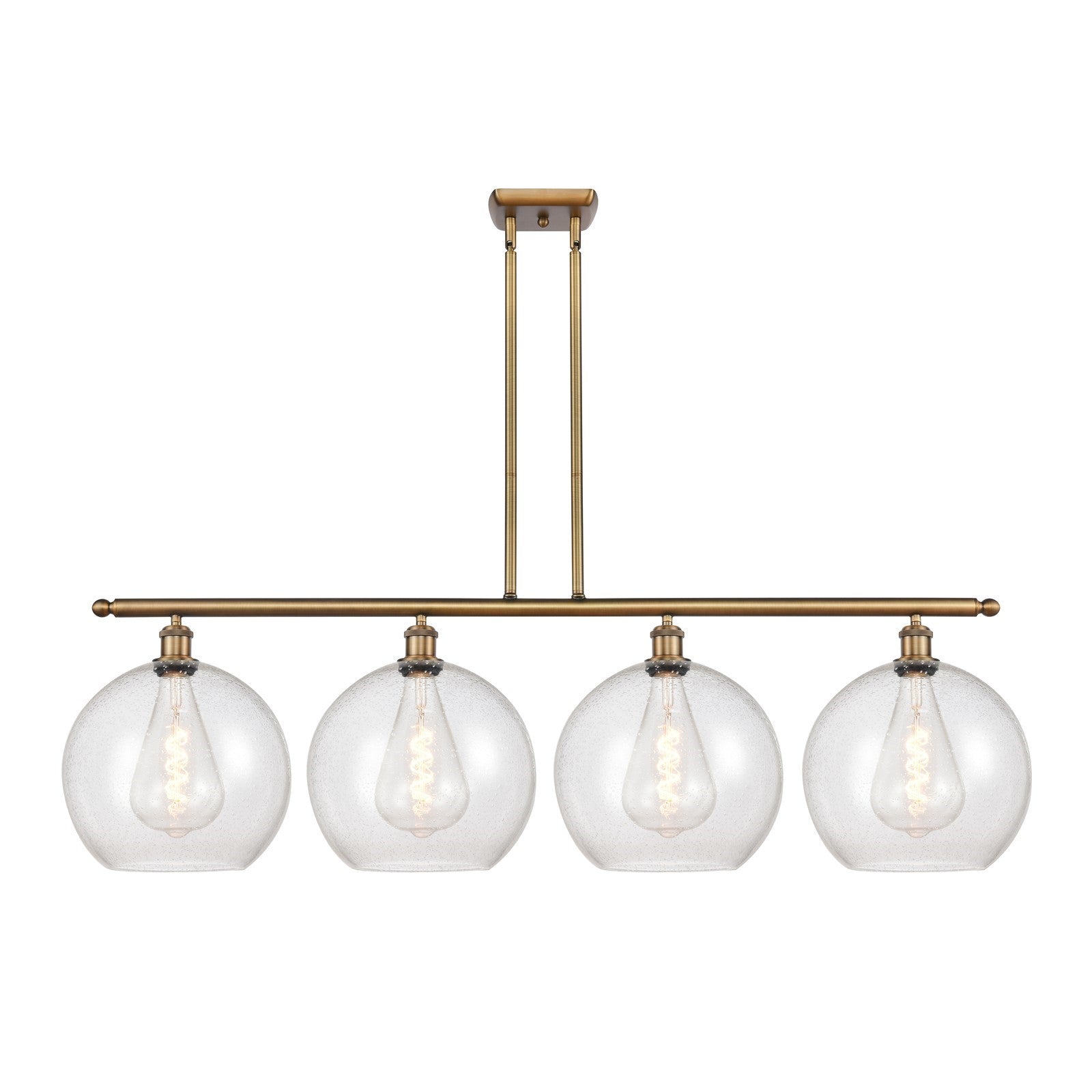 Innovations Athens 50in 4-Light Island Light | Industrial Brushed Brass Steel and Seedy Glass | Kitchen Island & Dining Room | Model 516-4I-BB-G124-12