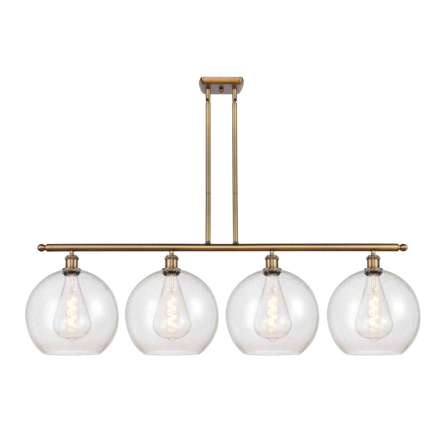 Innovations Athens 50in 4-Light Island Light | Industrial Brushed Brass Steel and Seedy Glass | Kitchen Island & Dining Room | Model 516-4I-BB-G124-12