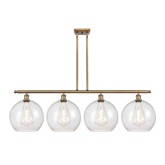 Innovations Athens 50in 4-Light Island Light | Industrial Brushed Brass Steel and Seedy Glass | Kitchen Island & Dining Room | Model 516-4I-BB-G124-12