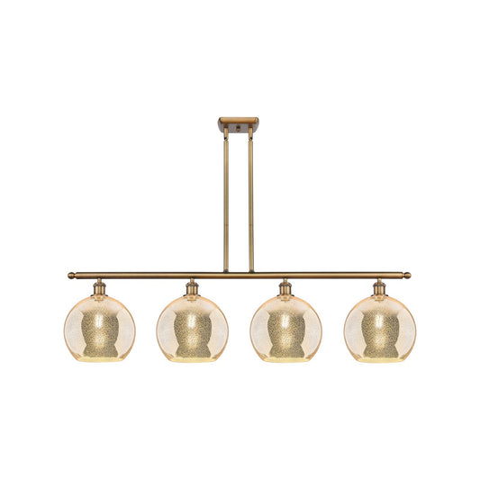 Innovations Athens 48in 4-Light Island Light | Industrial Brushed Brass Steel and Mercury Glass | Kitchen Island & Dining Room | Model 516-4I-BB-G128-10