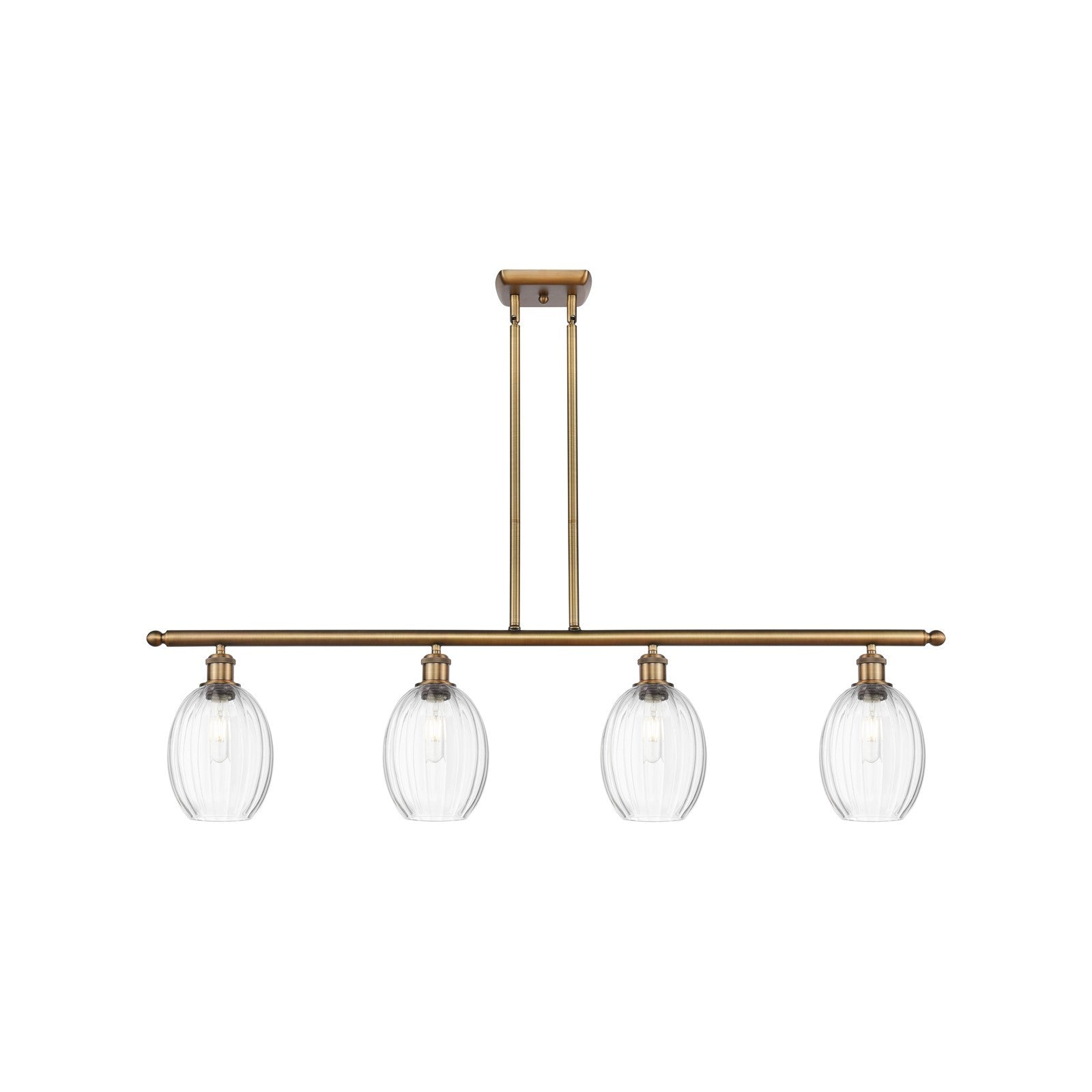 Innovations Preston Bulb 48in 4-Light Island Light | Industrial Brushed Brass Steel and Clear Glass | Kitchen Island & Dining | Model 516-4I-BB-G459-6CL