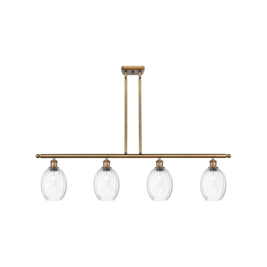 Innovations Preston Bulb 48in 4-Light Island Light | Industrial Brushed Brass Steel and Clear Glass | Kitchen Island & Dining | Model 516-4I-BB-G459-6CL