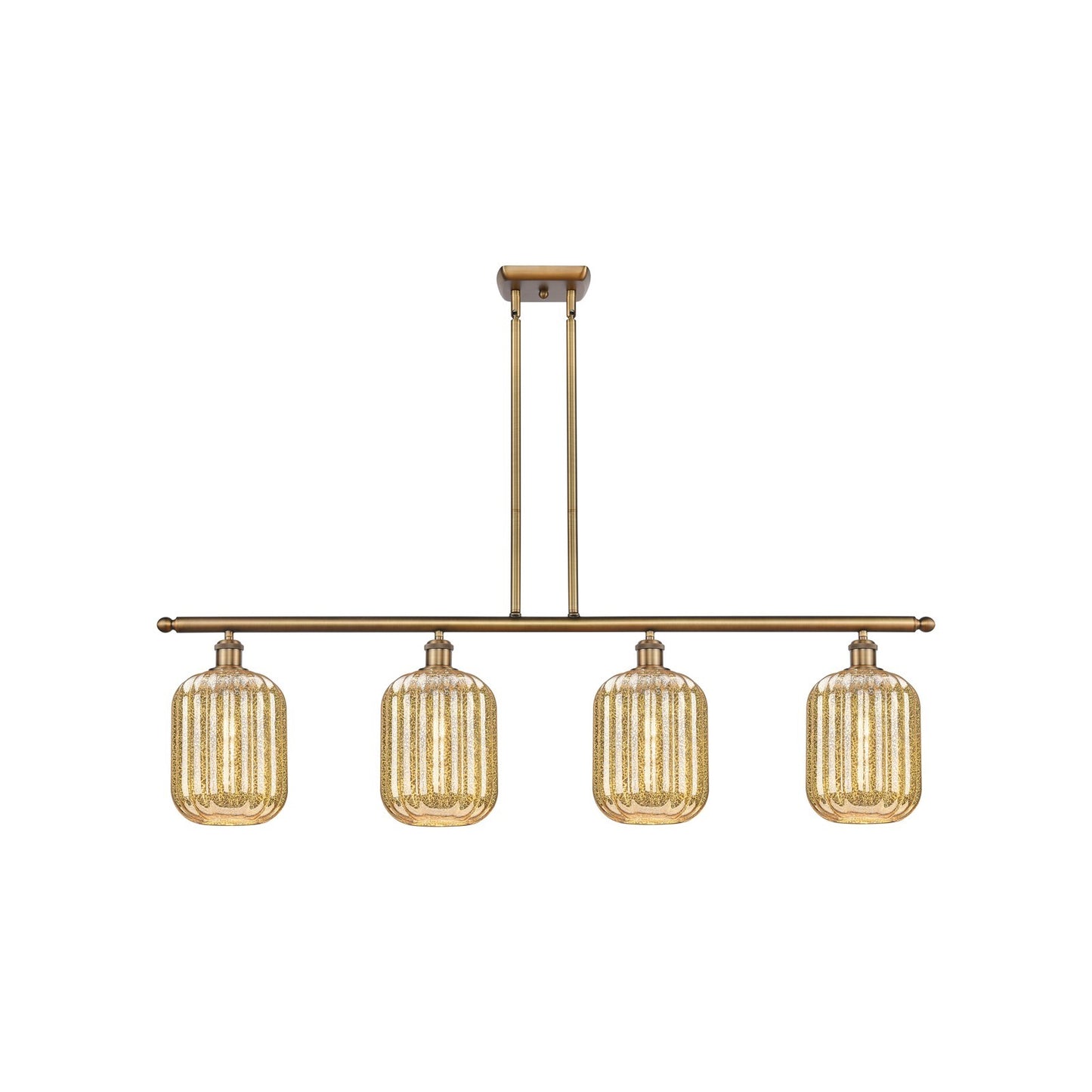 Innovations Preston Cylinder 48in 4-Light Island Light | Industrial Brushed Brass Steel and Mercury Glass | Kitchen Island & | Model 516-4I-BB-G460-7ME