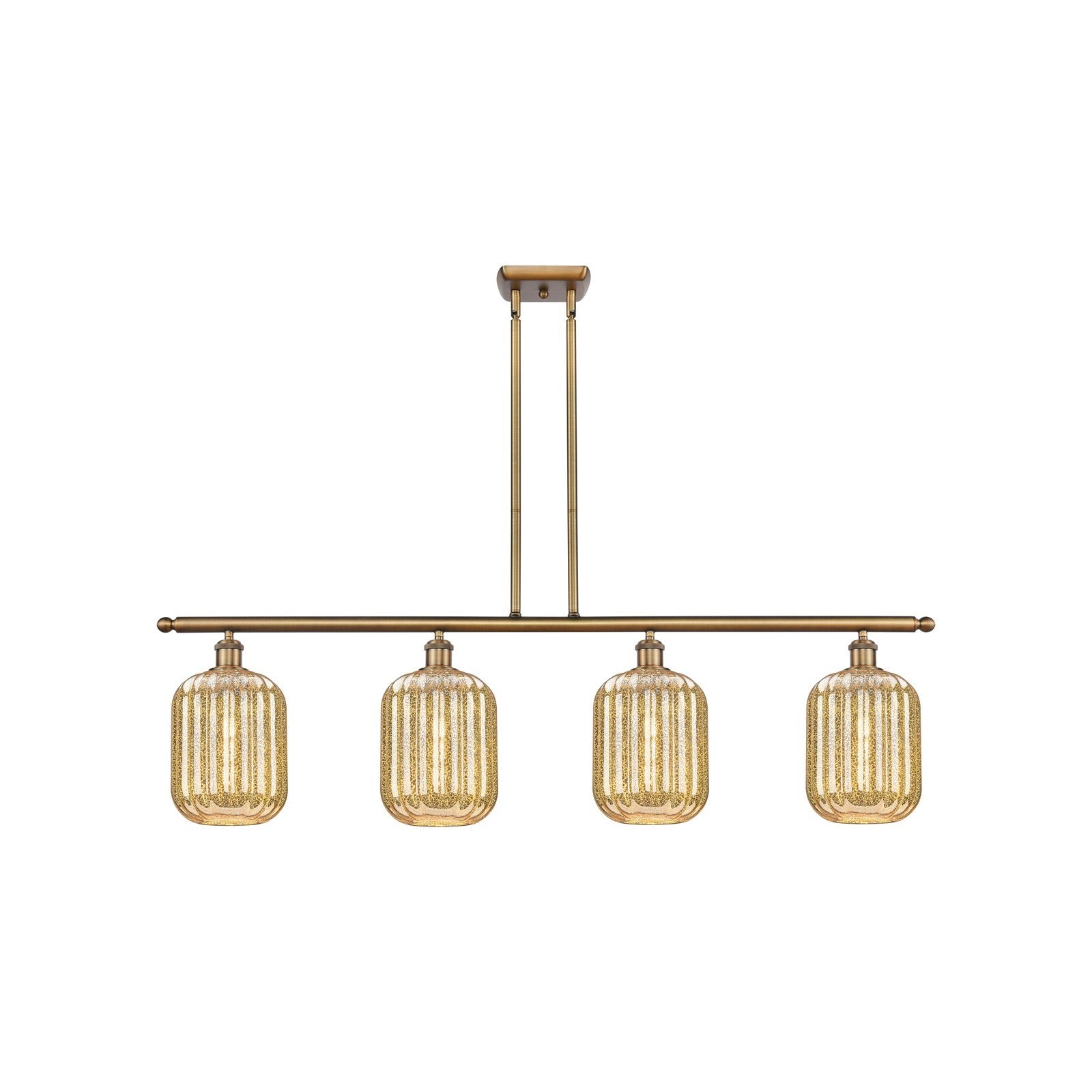 Innovations Preston Cylinder 48in 4-Light Island Light | Industrial Brushed Brass Steel and Mercury Glass | Kitchen Island & | Model 516-4I-BB-G460-7ME