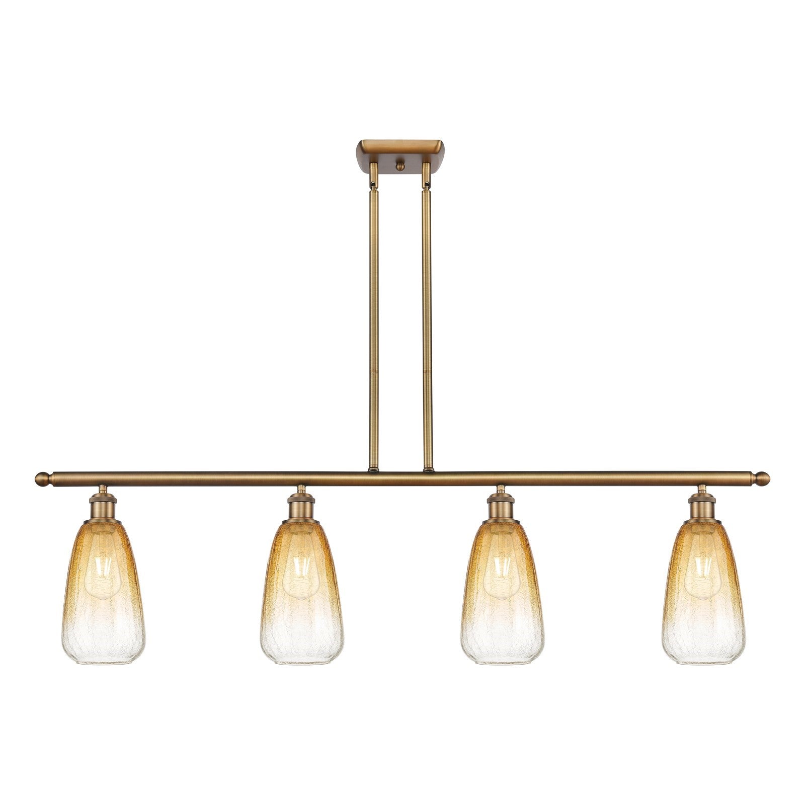 Innovations Brookhaven Almond 48in 4-Light Island Light | Industrial Brushed Brass Steel and Amber Glass | Kitchen Island & | Model 516-4I-BB-G480-6AM