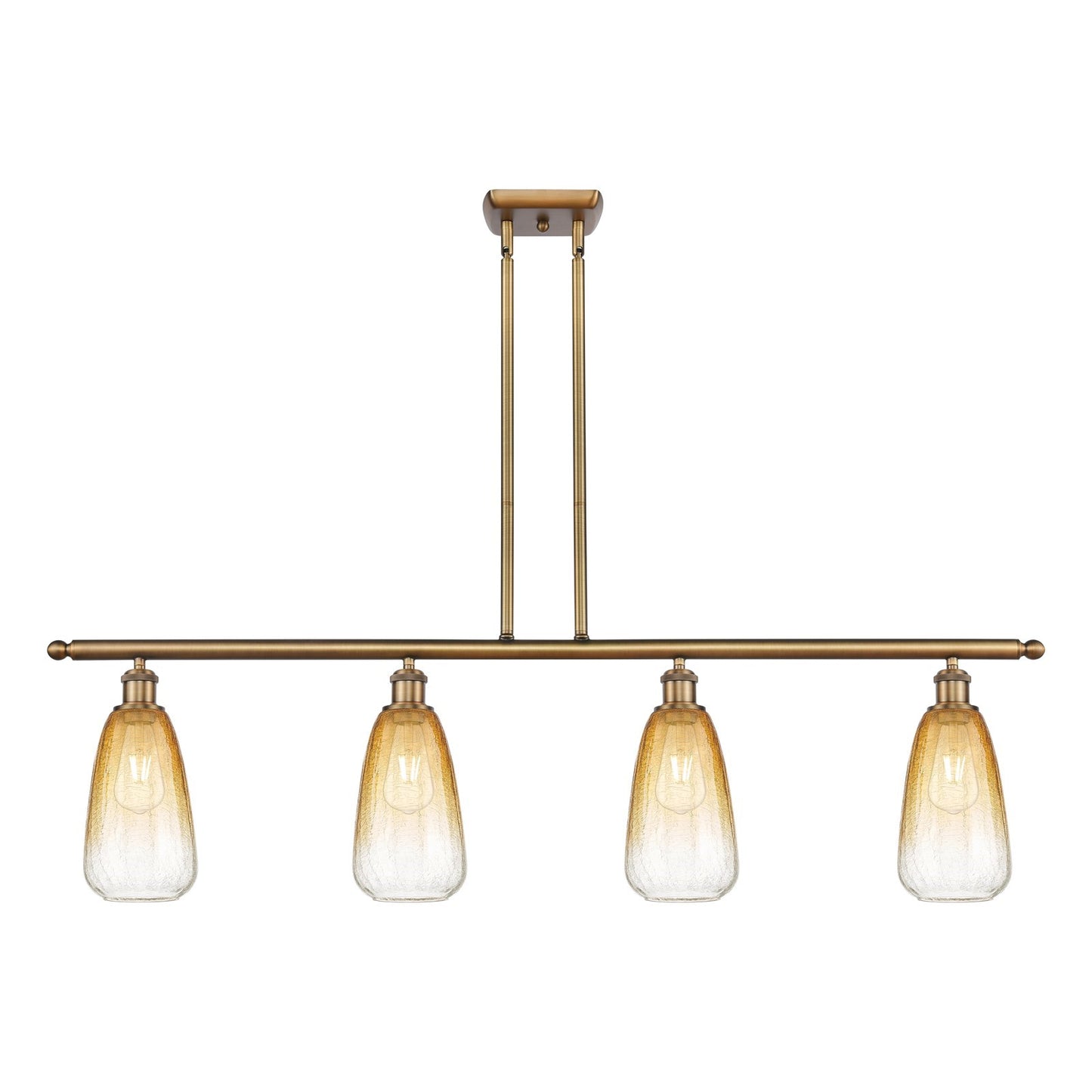 Innovations Brookhaven Almond 48in 4-Light Island Light | Industrial Brushed Brass Steel and Amber Glass | Kitchen Island & | Model 516-4I-BB-G480-6AM
