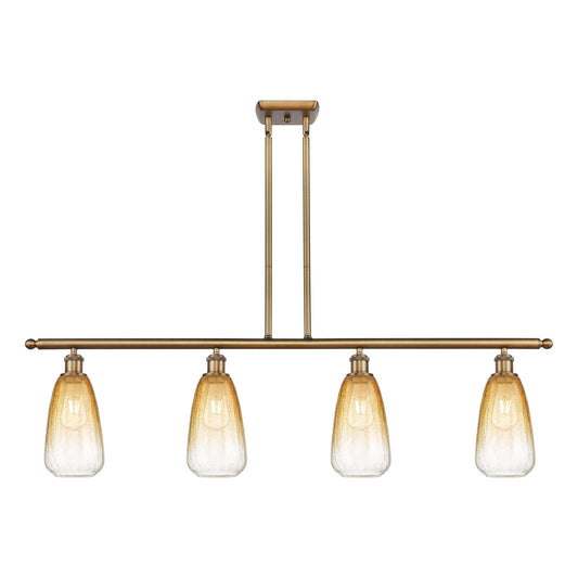 Innovations Brookhaven Almond 48in 4-Light Island Light | Industrial Brushed Brass Steel and Amber Glass | Kitchen Island & | Model 516-4I-BB-G480-6AM