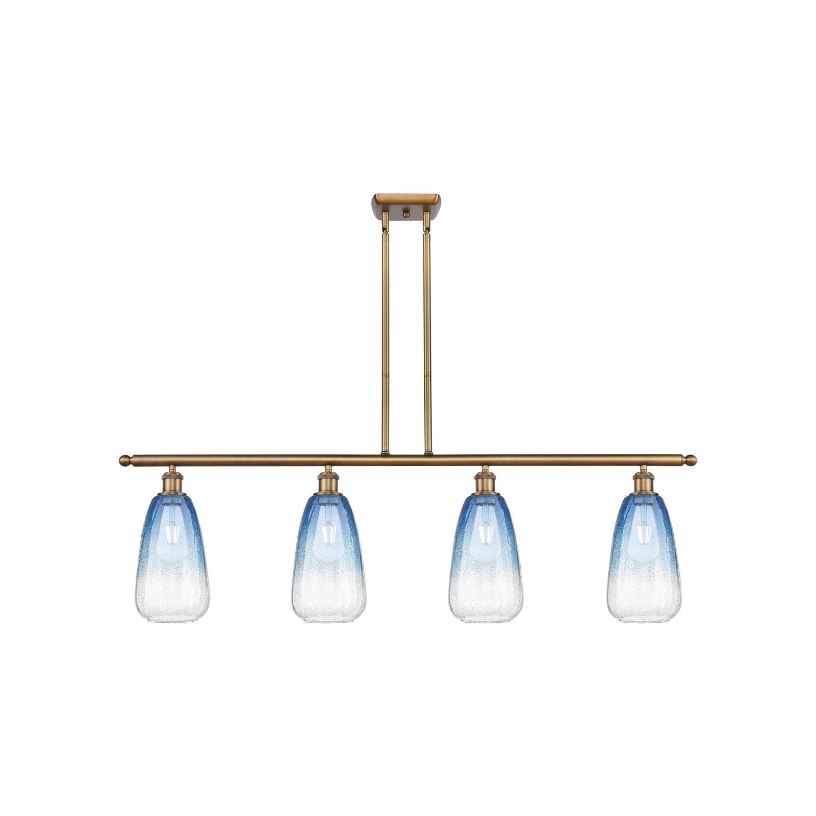 Innovations Brookhaven Almond 48in 4-Light Island Light | Industrial Brushed Brass Steel and Sapphire Blue Glass | Kitchen | Model 516-4I-BB-G480-6SB
