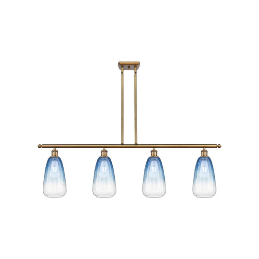 Innovations Brookhaven Almond 48in 4-Light Island Light | Industrial Brushed Brass Steel and Sapphire Blue Glass | Kitchen | Model 516-4I-BB-G480-6SB