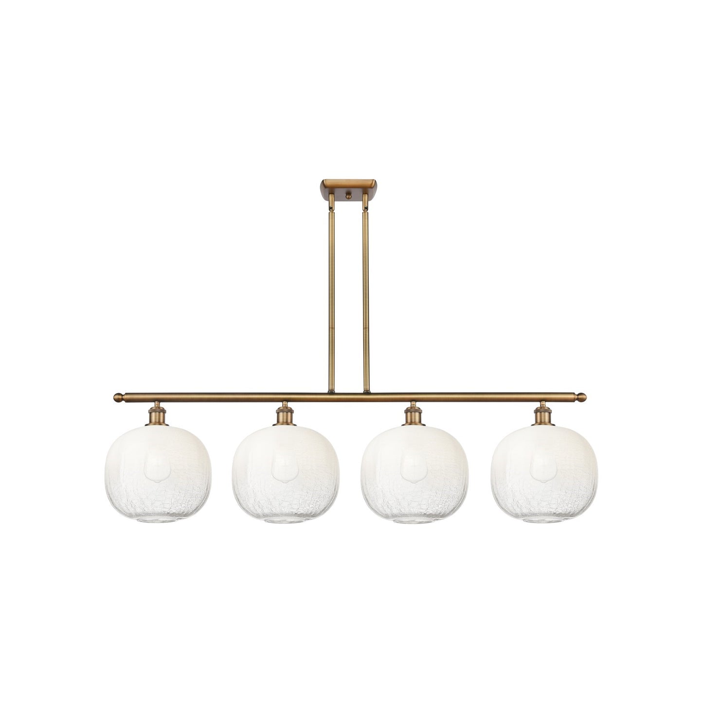 Innovations Brookhaven Sphere 49in 4-Light Island Light | Industrial Brushed Brass and Opal Glass | Kitchen Island & Dining | Model 516-4I-BB-G481-10OP