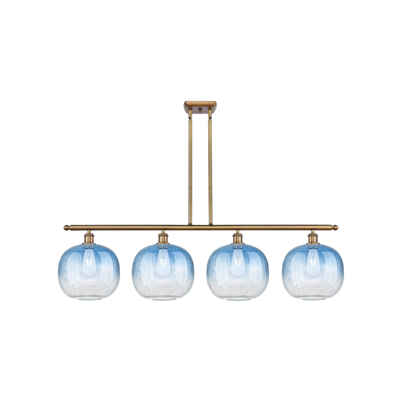 Innovations Brookhaven Sphere 49in 4-Light Island Light | Industrial Brushed Brass Steel and Sapphire Blue Glass | Kitchen | Model 516-4I-BB-G481-10SB