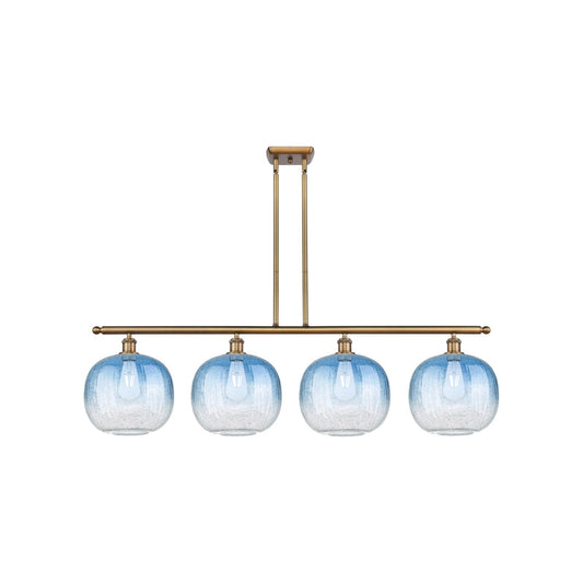 Innovations Brookhaven Sphere 49in 4-Light Island Light | Industrial Brushed Brass Steel and Sapphire Blue Glass | Kitchen | Model 516-4I-BB-G481-10SB