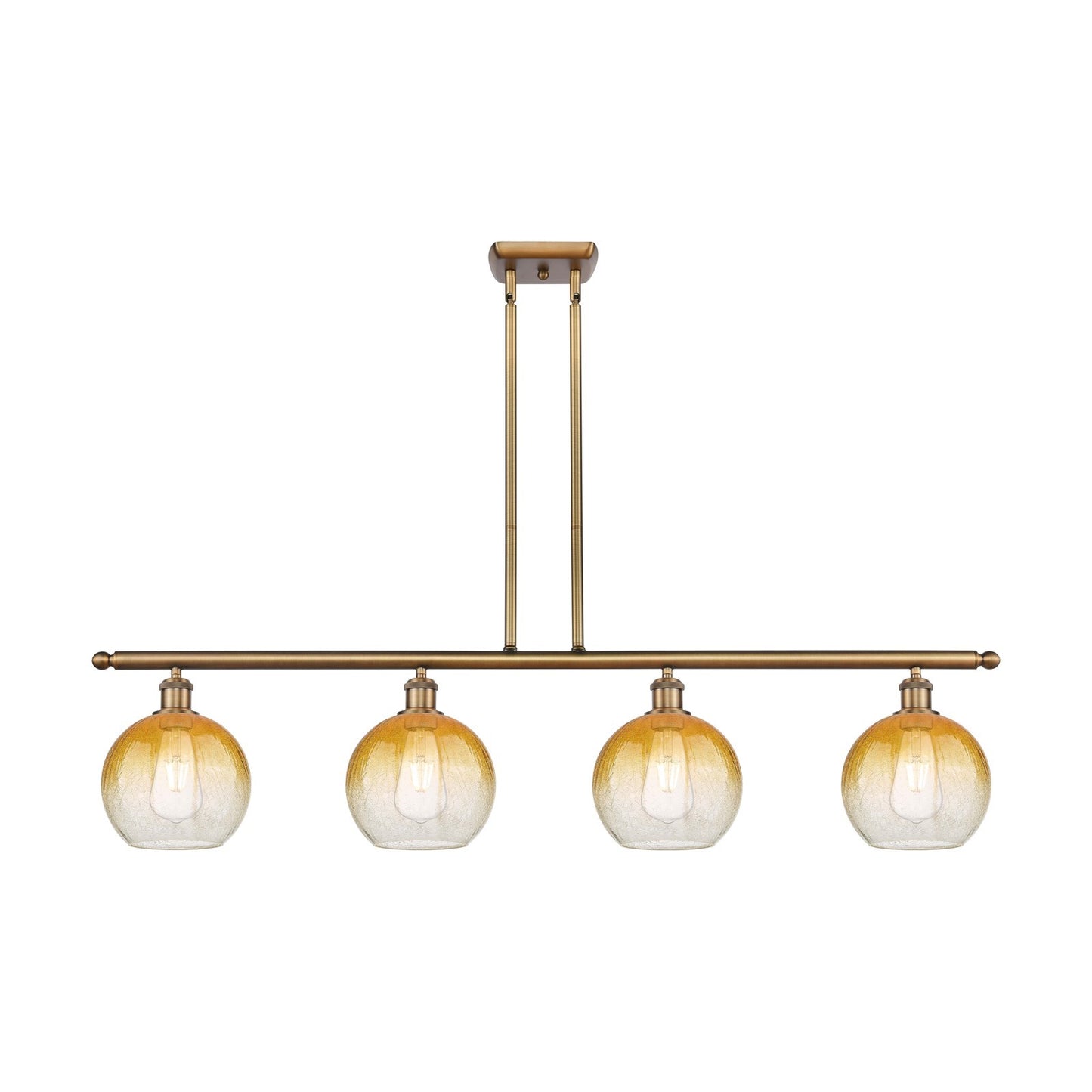 Innovations Brookhaven Globe 48in 4-Light Island Light | Industrial Brushed Brass Steel and Amber Glass | Kitchen Island & | Model 516-4I-BB-G483-8AM