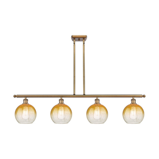 Innovations Brookhaven Globe 48in 4-Light Island Light | Industrial Brushed Brass Steel and Amber Glass | Kitchen Island & | Model 516-4I-BB-G483-8AM