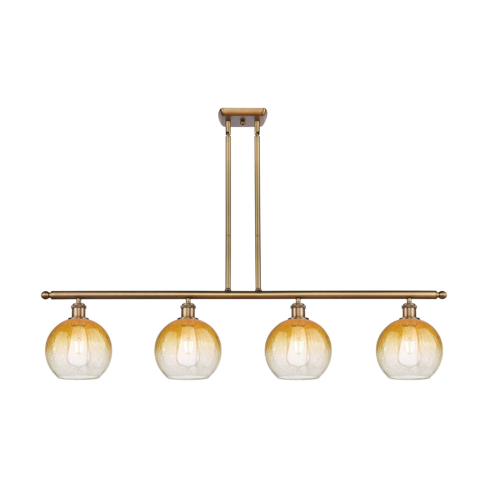 Innovations Brookhaven Globe 48in 4-Light Island Light | Industrial Brushed Brass Steel and Amber Glass | Kitchen Island & | Model 516-4I-BB-G483-8AM