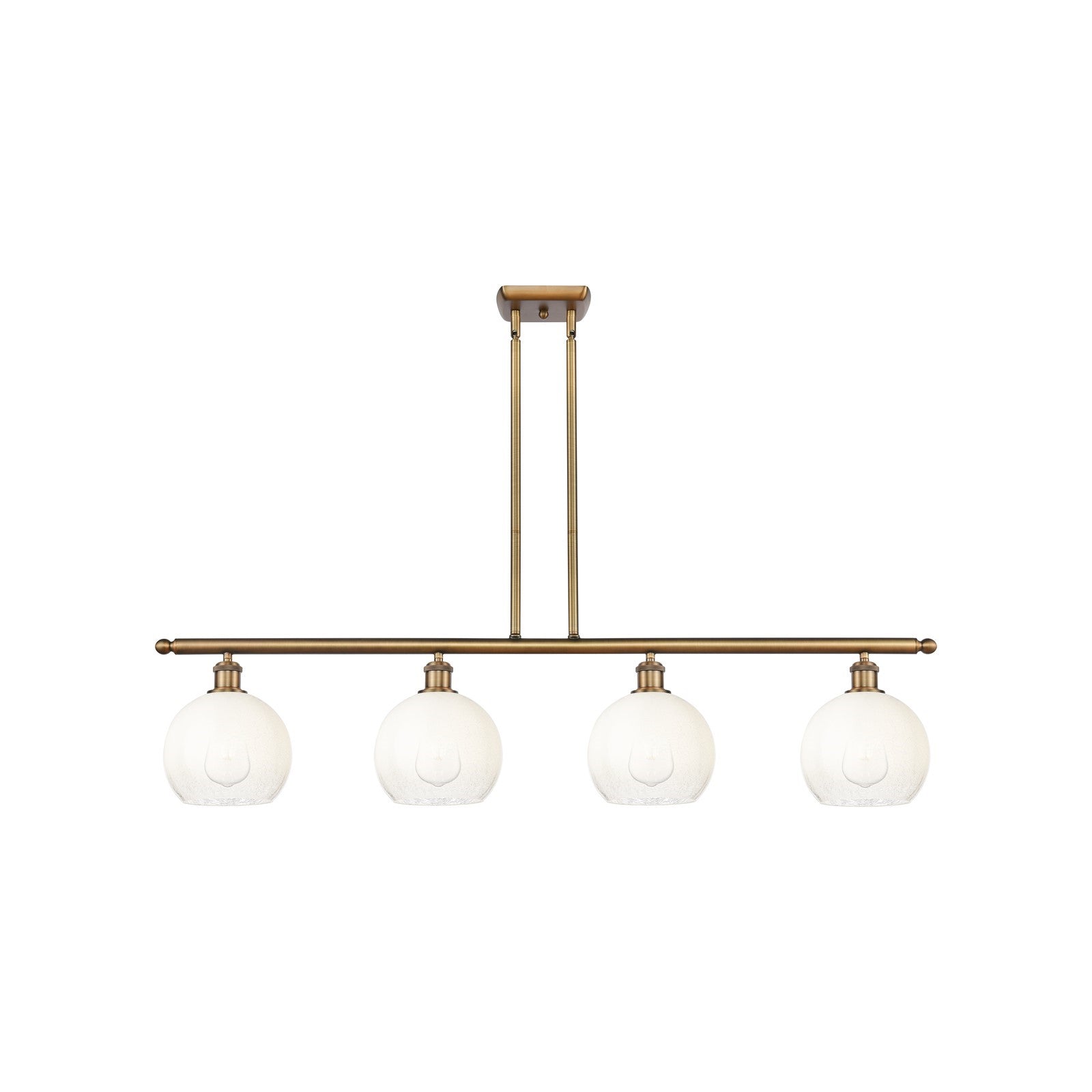 Innovations Brookhaven Globe 48in 4-Light Island Light | Industrial Brushed Brass Steel and Opal Glass | Kitchen Island & | Model 516-4I-BB-G483-8OP