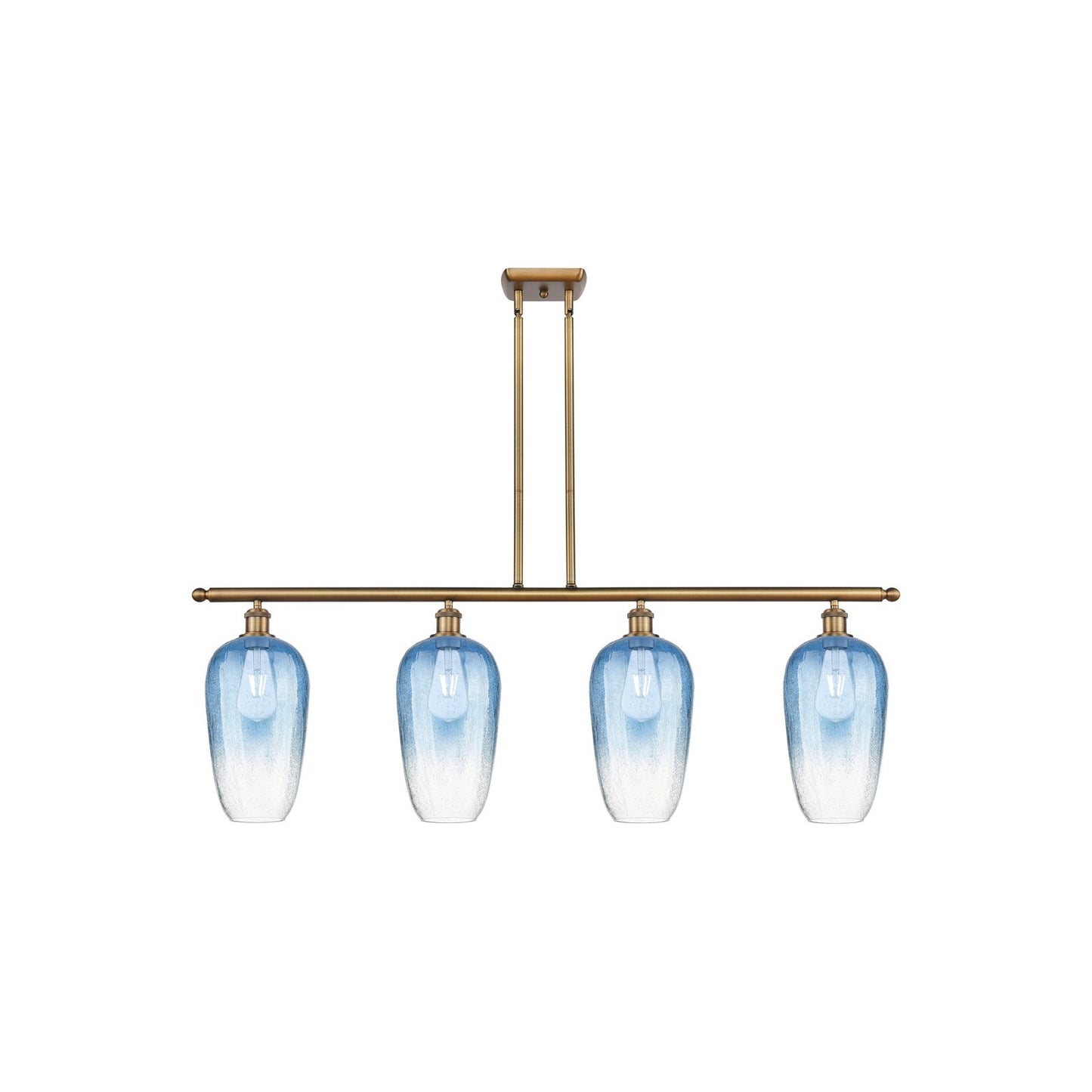 Innovations Brookhaven Flute 48in 4-Light Island Light | Industrial Brushed Brass Steel and Sapphire Blue Glass | Kitchen | Model 516-4I-BB-G484-7SB