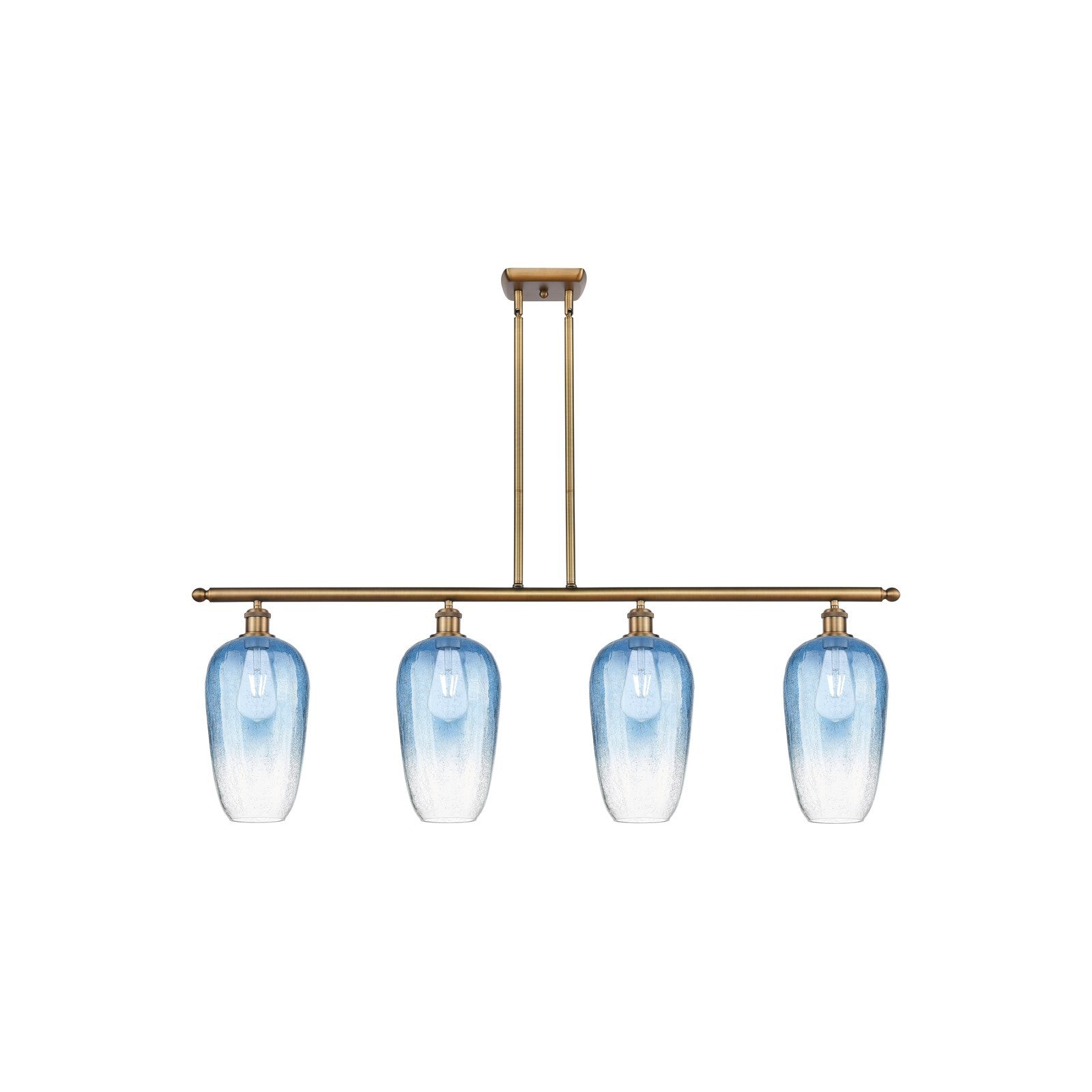 Innovations Brookhaven Flute 48in 4-Light Island Light | Industrial Brushed Brass Steel and Sapphire Blue Glass | Kitchen | Model 516-4I-BB-G484-7SB