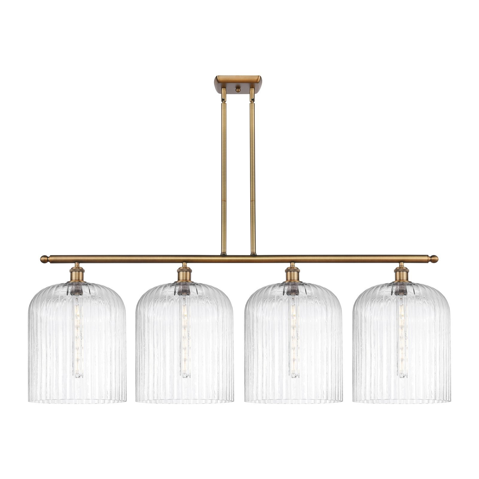 Innovations Bridal Veil 48in 4-Light Island Light | Art Nouveau Brushed Brass and Clear Ribbed Glass | Kitchen Island & Dining | Model 516-4I-BB-G559-12CL